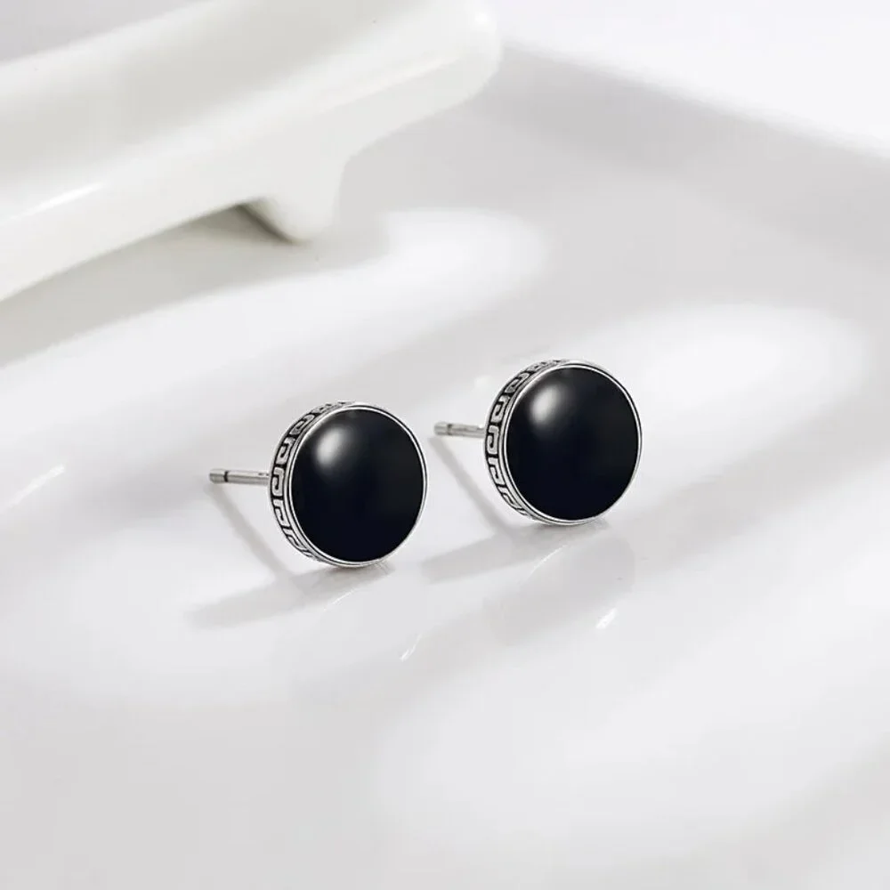 🆕 Greek 6mm Black Button Style 18K White Gold Earring Studs  🆕 Hypoallergenic! - Picture 8 of 9
